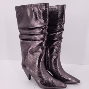 INC Diiannaa Silver Slouchy Knee-High Boots Cone Heel Pointy Toe Zipper Size 7.5